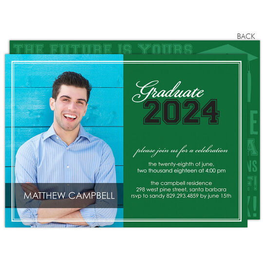 Green Varsity Graduation Photo Invitations